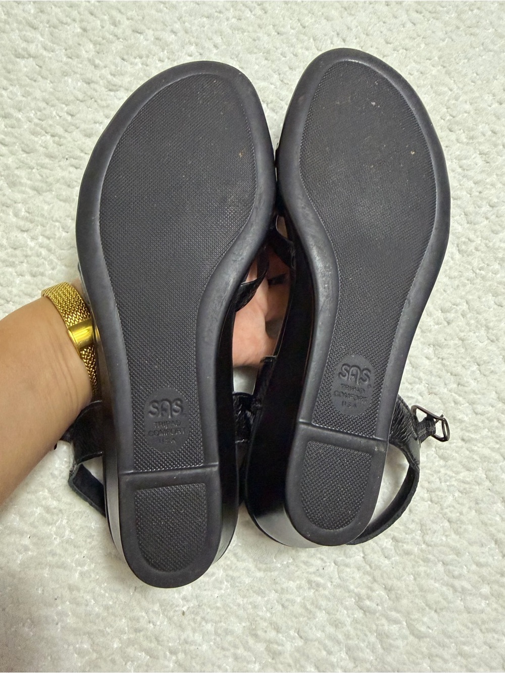 SAS Strippy Strap Wedge Sandal Black Patent Leather Strappy Women’s Size 7.5 M - Picture 7 of 10